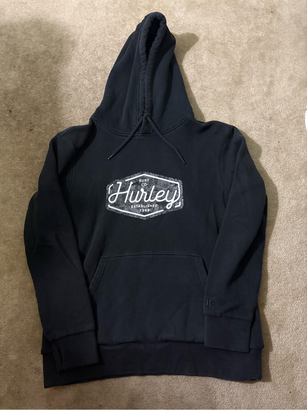 Hurley Men's Black Crewneck Hoodie with White Logo